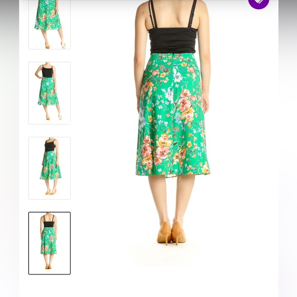 LOFT Green Floral Print Holiday Flared Skirt size 2 - Picture 9 of 9